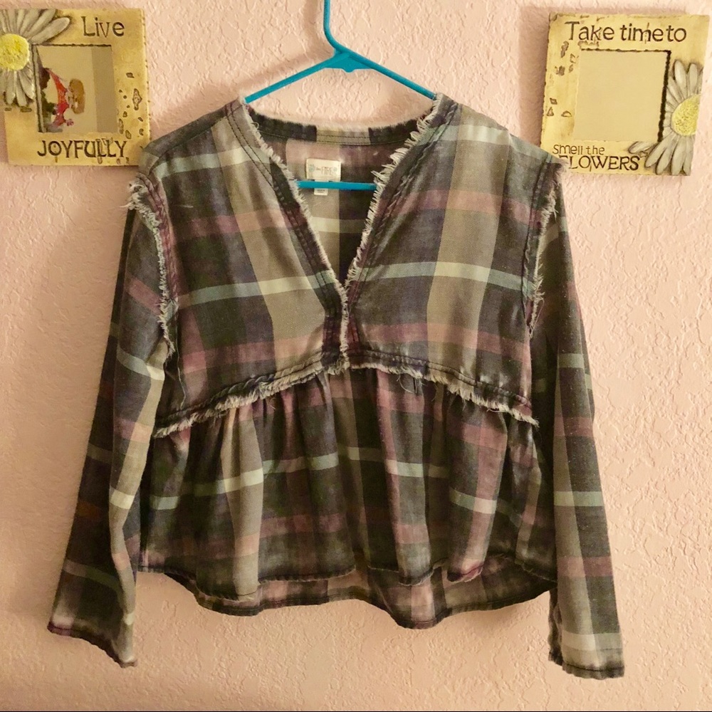 SOLD /// Peplum Love Fire Plaid Long Sleeve
